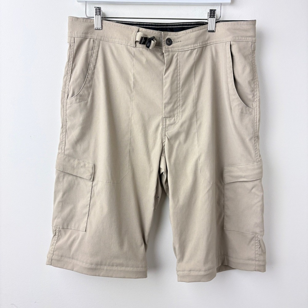prAna Breathe Shorts Mens 34 LrgX30L Tan Cargo Belted Outdoor Hiking Gorpcore